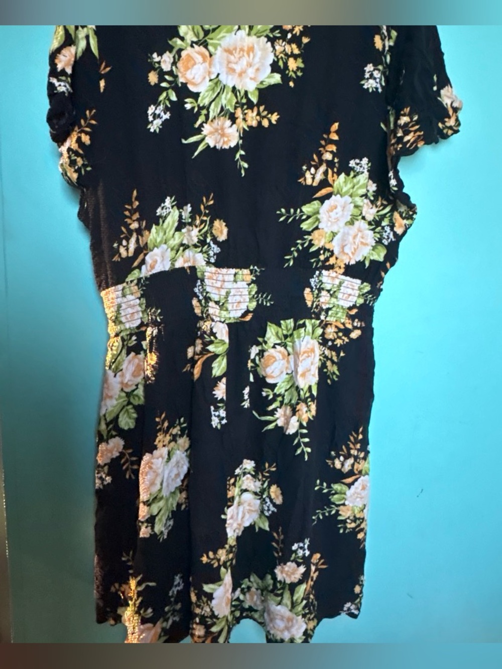 Forever 21 Black Floral Dress with Peach and Green Blooms